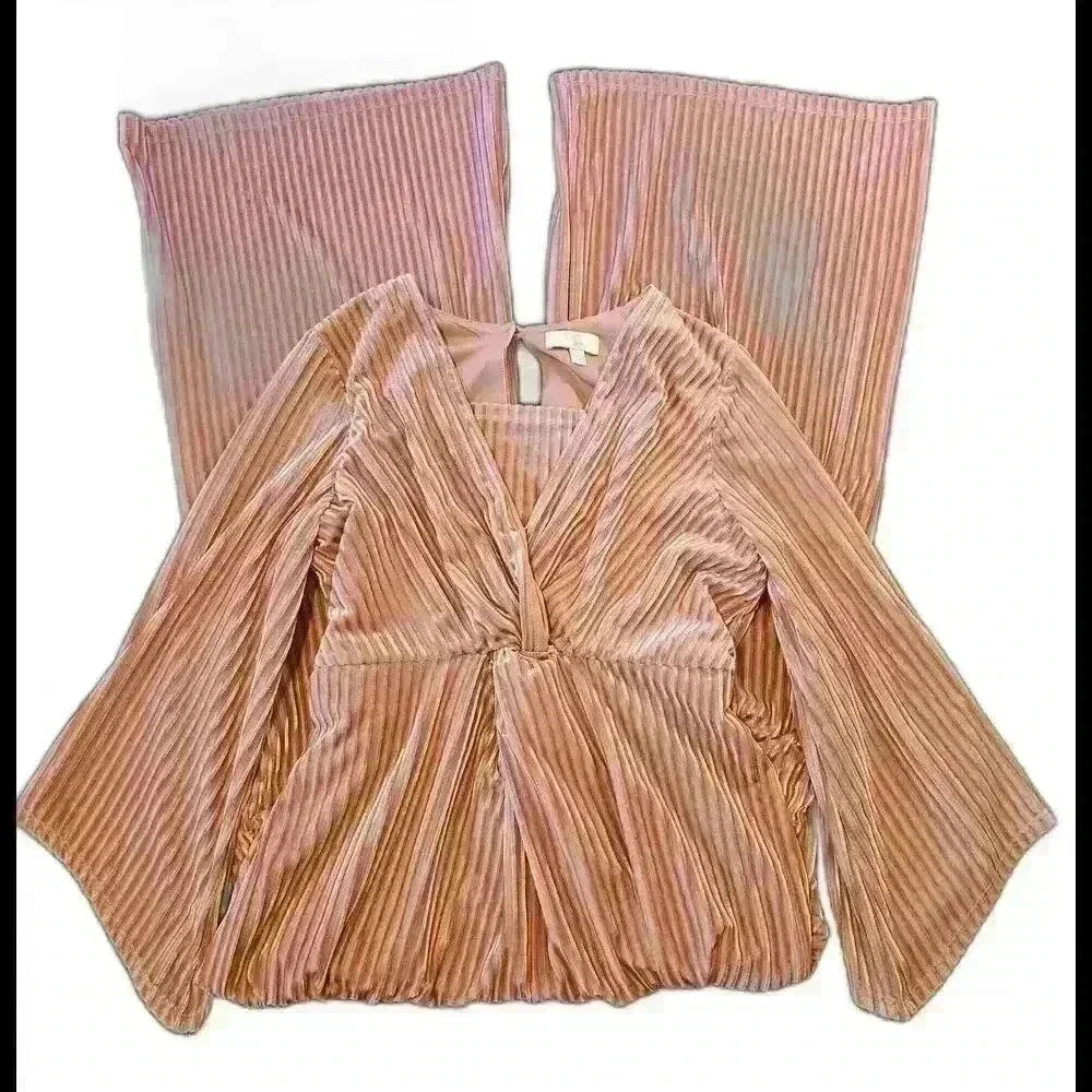 Chic Peach Striped Pleated Romper